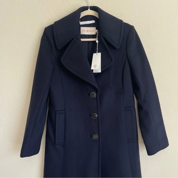 NWT Tory Burch WOOL CASHMERE COAT Navy Knee Length - Picture 6 of 8